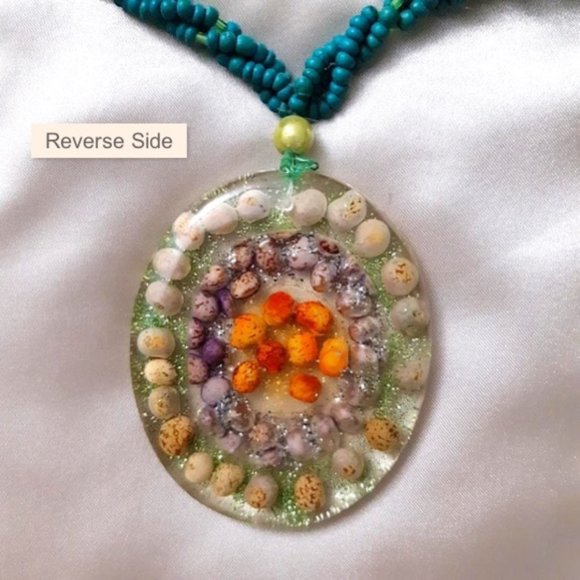 Resin Art Seashell Necklace Wooden Beads  28” - Picture 4 of 9